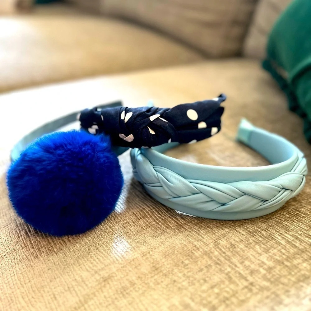 ANNA BELEN Faux Fur Headband + 2 Extra Headbands Blue Navy Light Blue